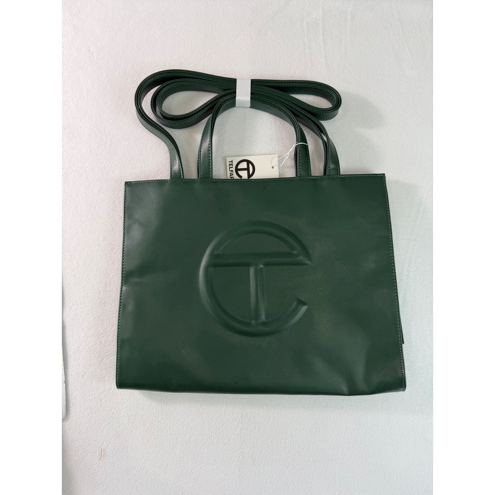 Telfar Medium Shopping Bag Unisex Dark Olive Green Vegan Leather Tote Logo New